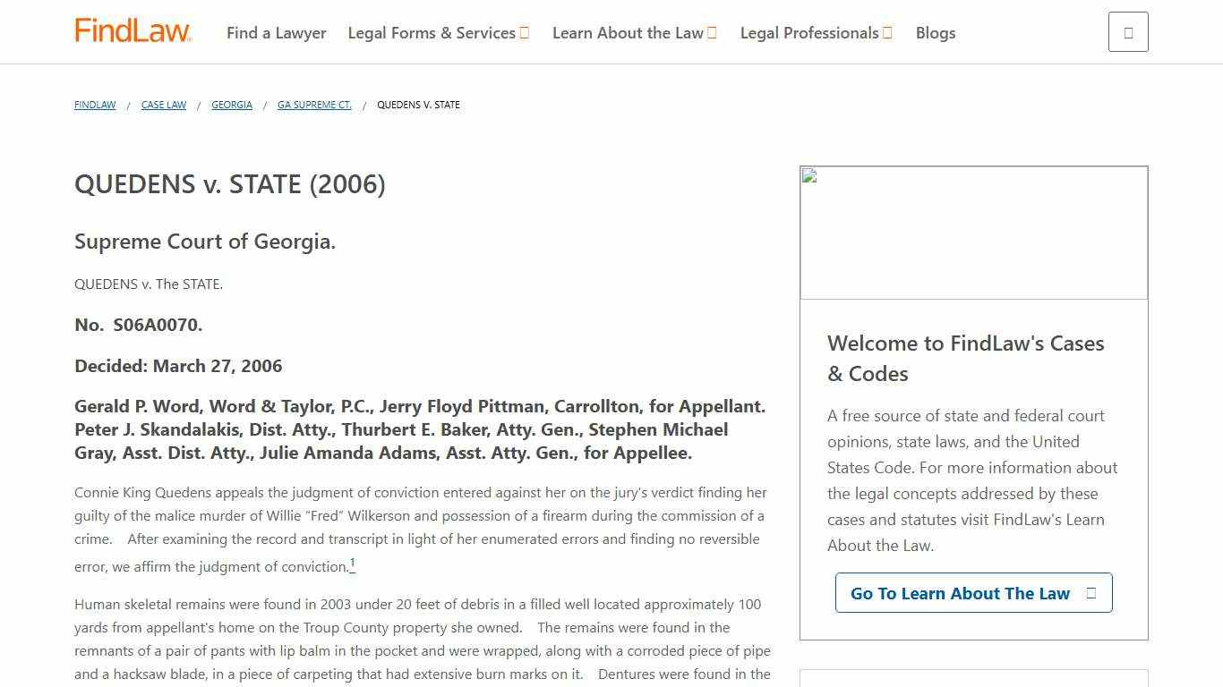 QUEDENS v. STATE (2006) | FindLaw